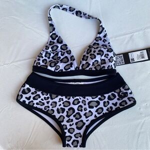 GlideSoul Bikini Set Neoprene Animal Leopard Print Black White Size XS SWIMSUIT